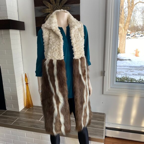 Bebe Faux Fur Over Size Shearling Look Long Vest XS - Picture 2 of 14
